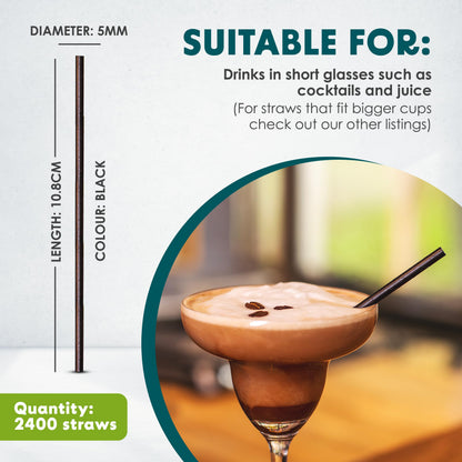 SustainaBuddies 2400 Cocktail Disposable Paper Drinking Straws | FSC-Certified, Biodegradable and Compostable | Strong and Durable