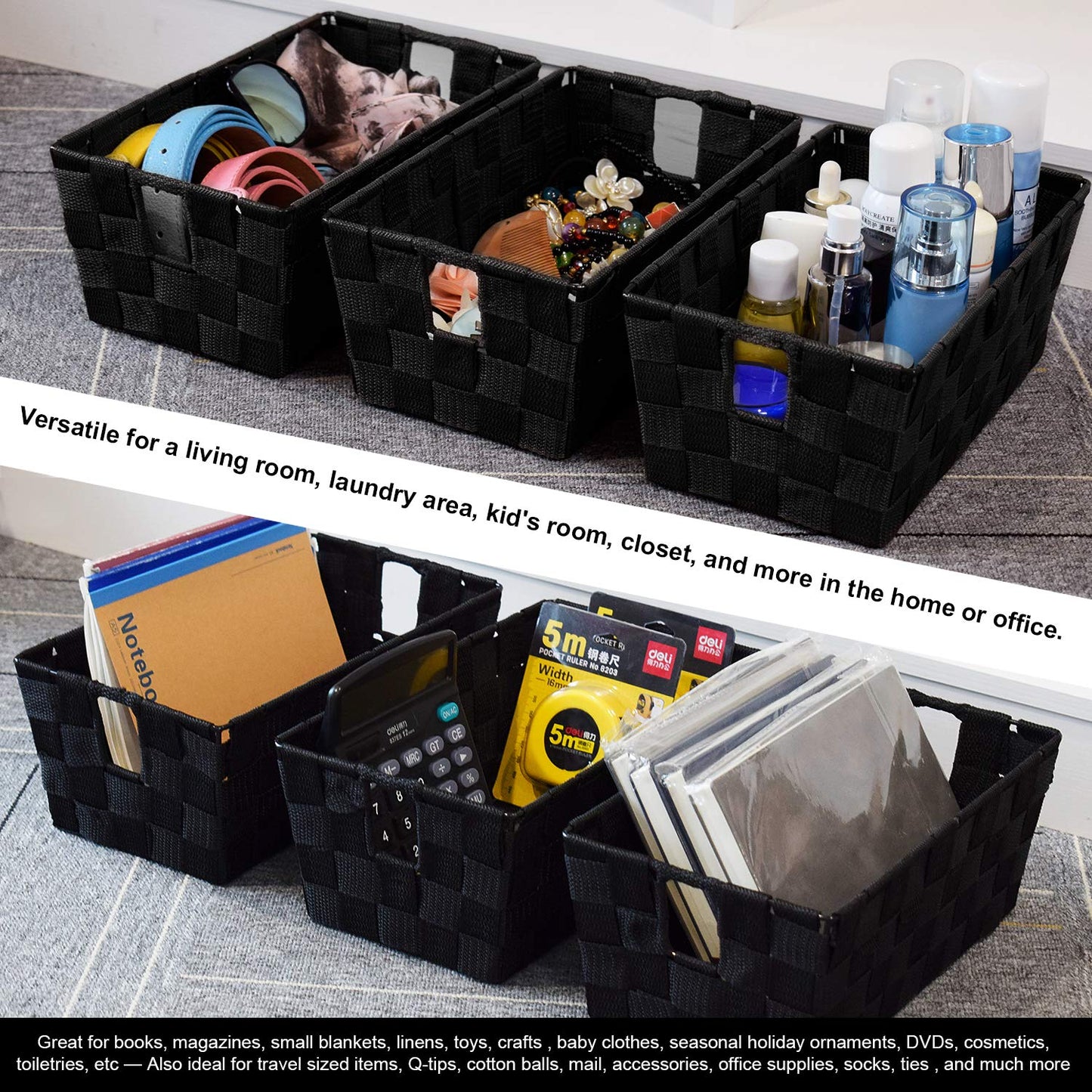 homyfort Woven Shelf Storage Tote Baskets Bins Container, Durable Storage Organizer Boxes with Built-in Handles for Bedroom, Office, Closet