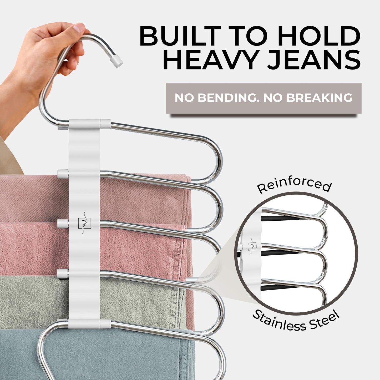 MORALVE Trousers Hangers Space Saving - 2 Pack - Non-Slip Multi-Layer Space Saving Hangers - Multifunctional Clothing Rack for Closet Storage