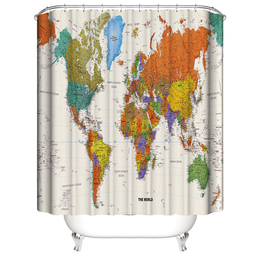 LIVETTY World Map Bathroom Shower Curtains Fabric Shower Curtain Waterproof Curtains for Bathroom Quick-Drying Kitchen Curtains Machine Washable with