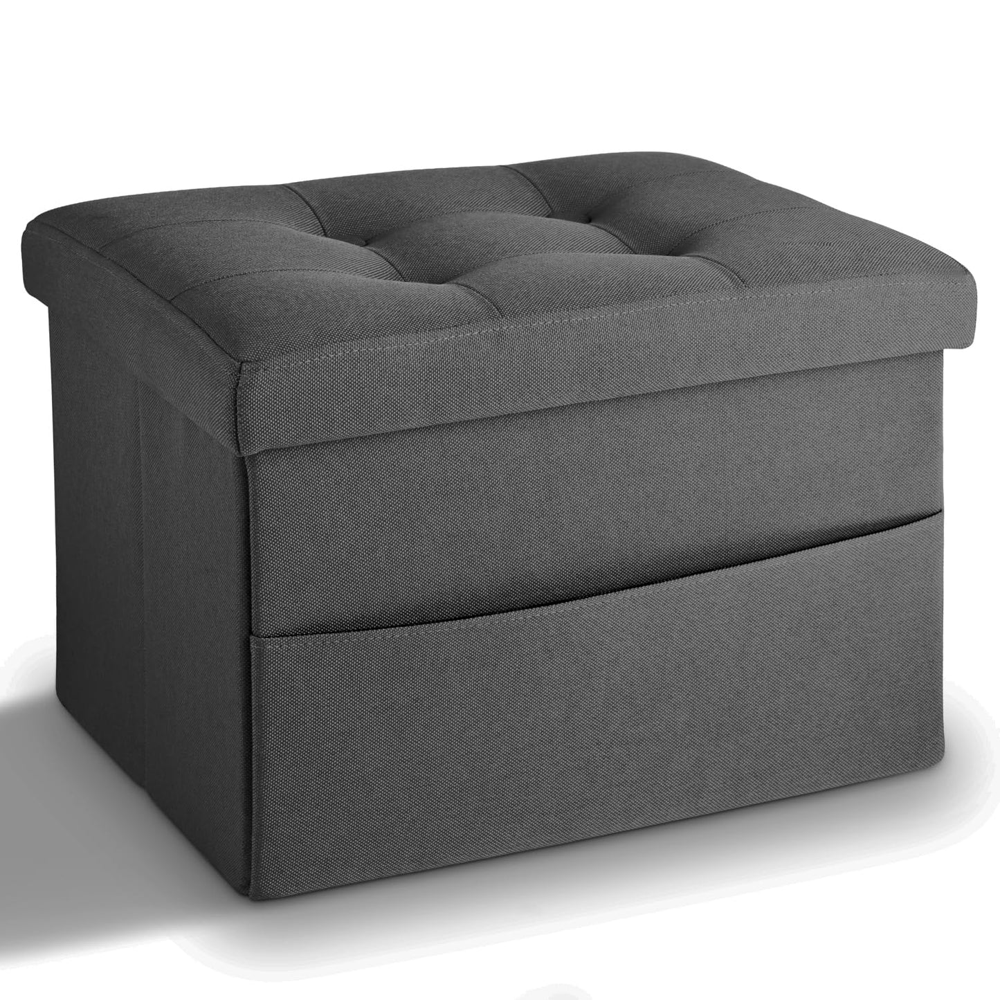LINMAGCO Storage Ottoman Folding Foot Stool Foot Rest with Side Pocket Modern Ottoman with Storage Short Sofa Stool Linen Cloth 17x13x13(Dark Gray)