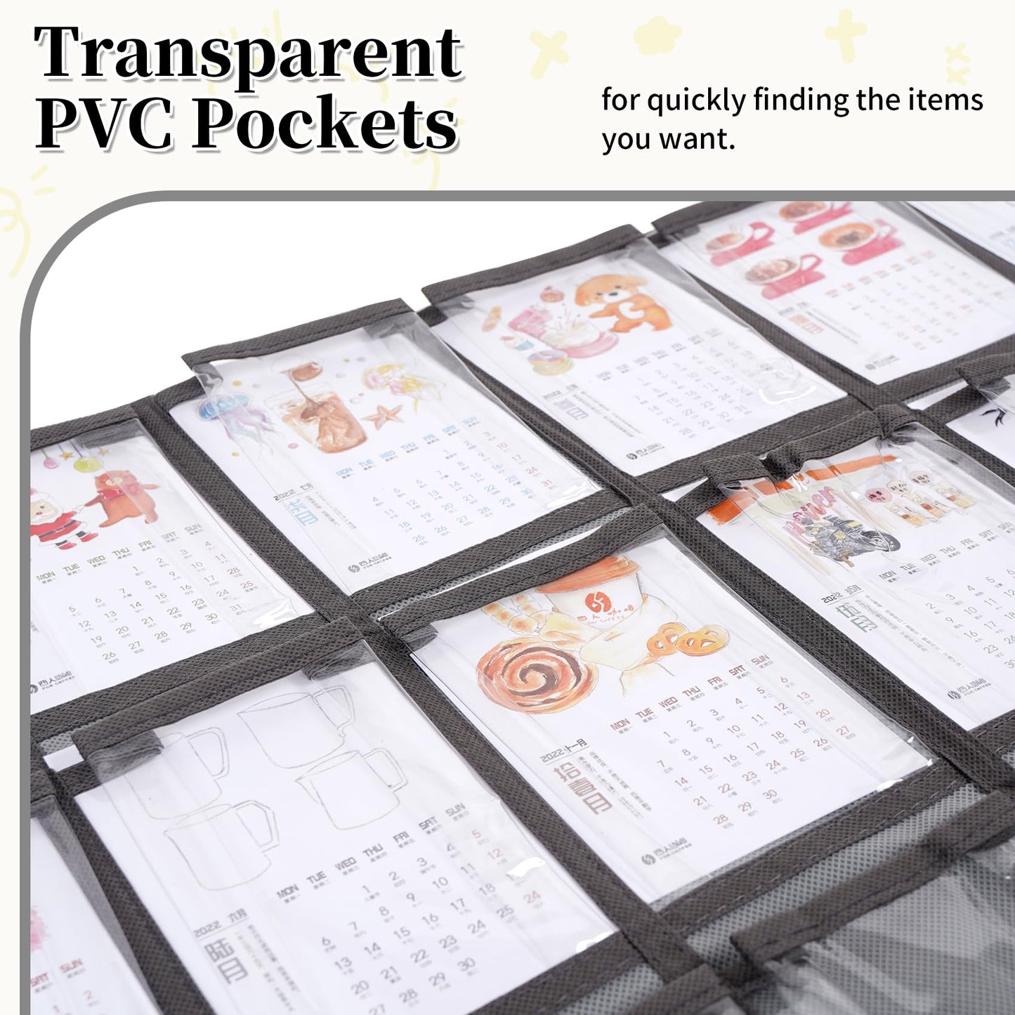 SAVORLIVING 12 Clear Pockets Classroom Pocket Chart Organizer, Cell Phones Calculator Holder with Hooks, Hanging Wall Door Calculators Phone Caddy