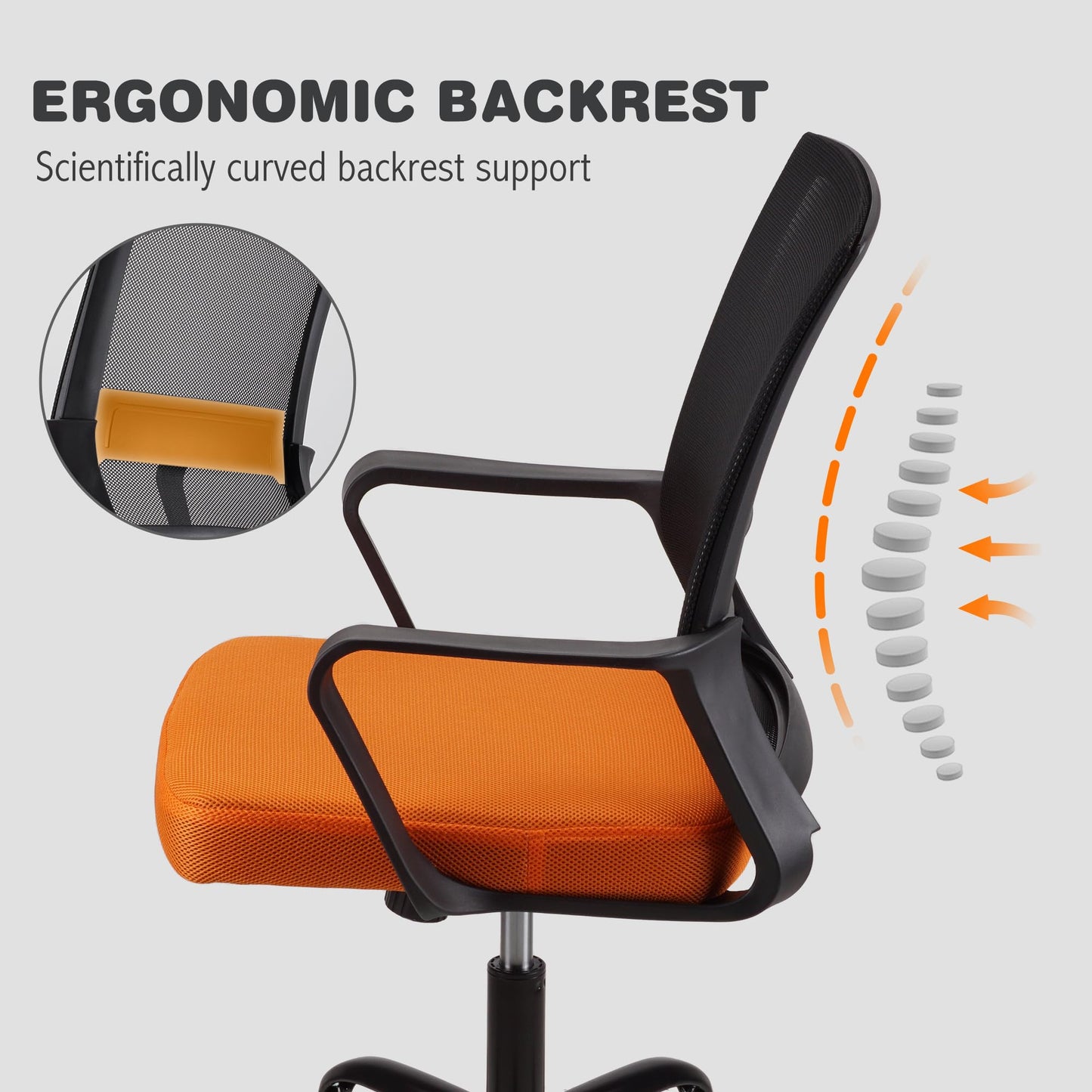 T-THREE.Adjustable office chair, ergonomic mesh swivel seat, with lumbar support, height adjustment, 360° rotation, and tilt function