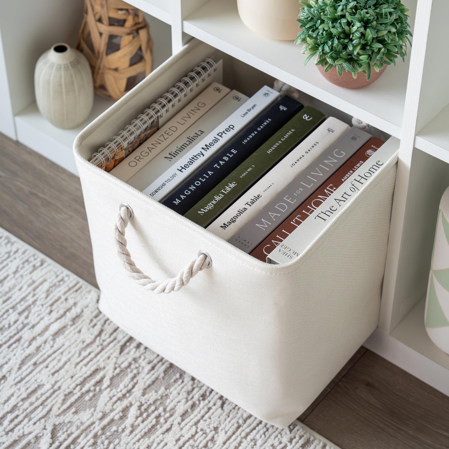 OrganiHaus Fabric Storage Boxes, Set of 3 Foldable 33X33 Cube Organiser Bins with Rope Handles for Shelves, Nursery & Closet