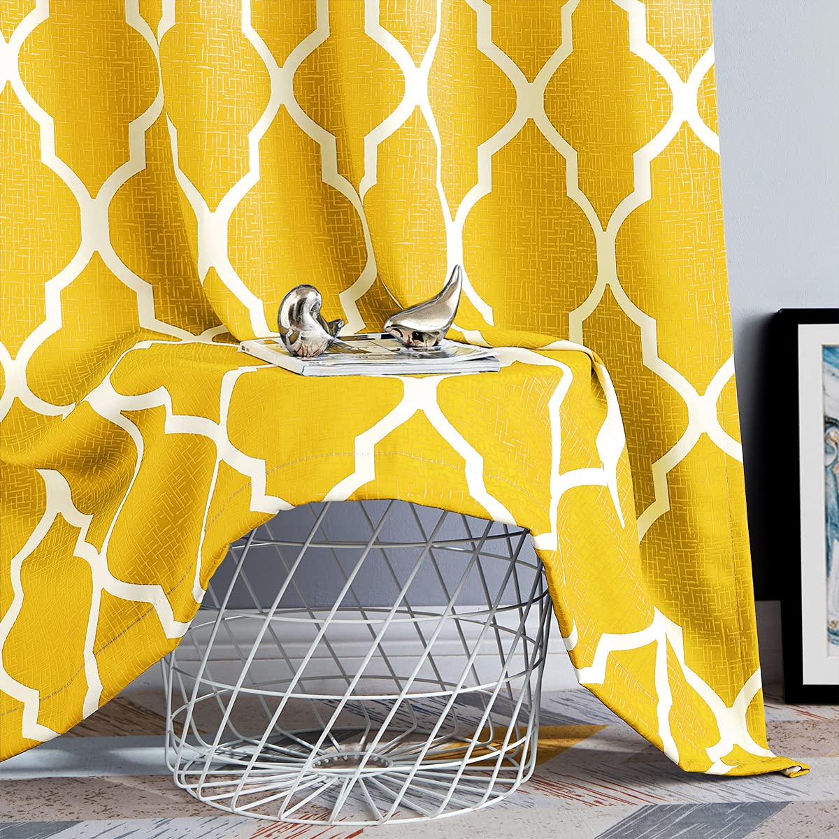 Beauoop Blackout Curtains for Bedroom Yellow Ombre Curtains 72 Inch Drop Geometric Print Eyelet Curtain for Living Room Darkening Thermal Insulated
