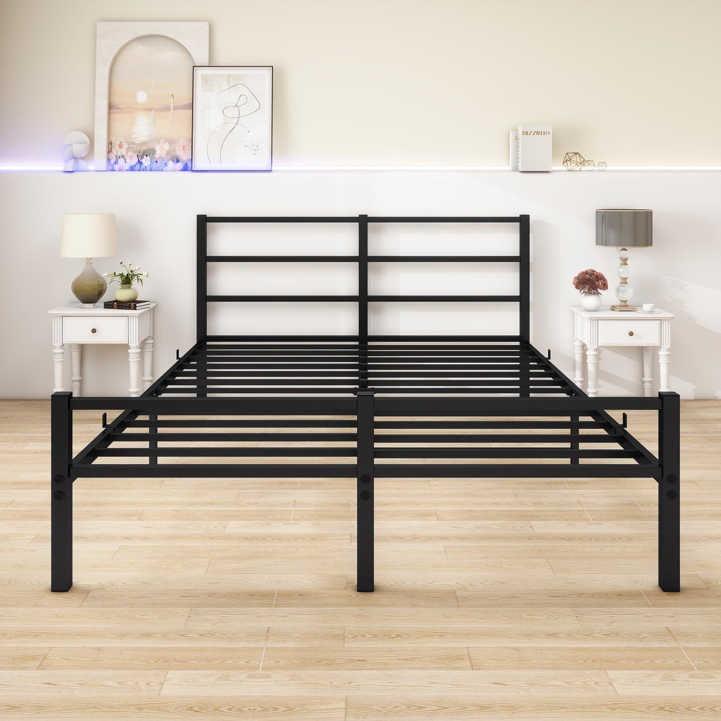 MOFLUT 5ft King Size Bed Frame with Headboard, Metal Slats Support Platform Bed with Storage under Bed, Enhanced Support Stable Easy Assembly