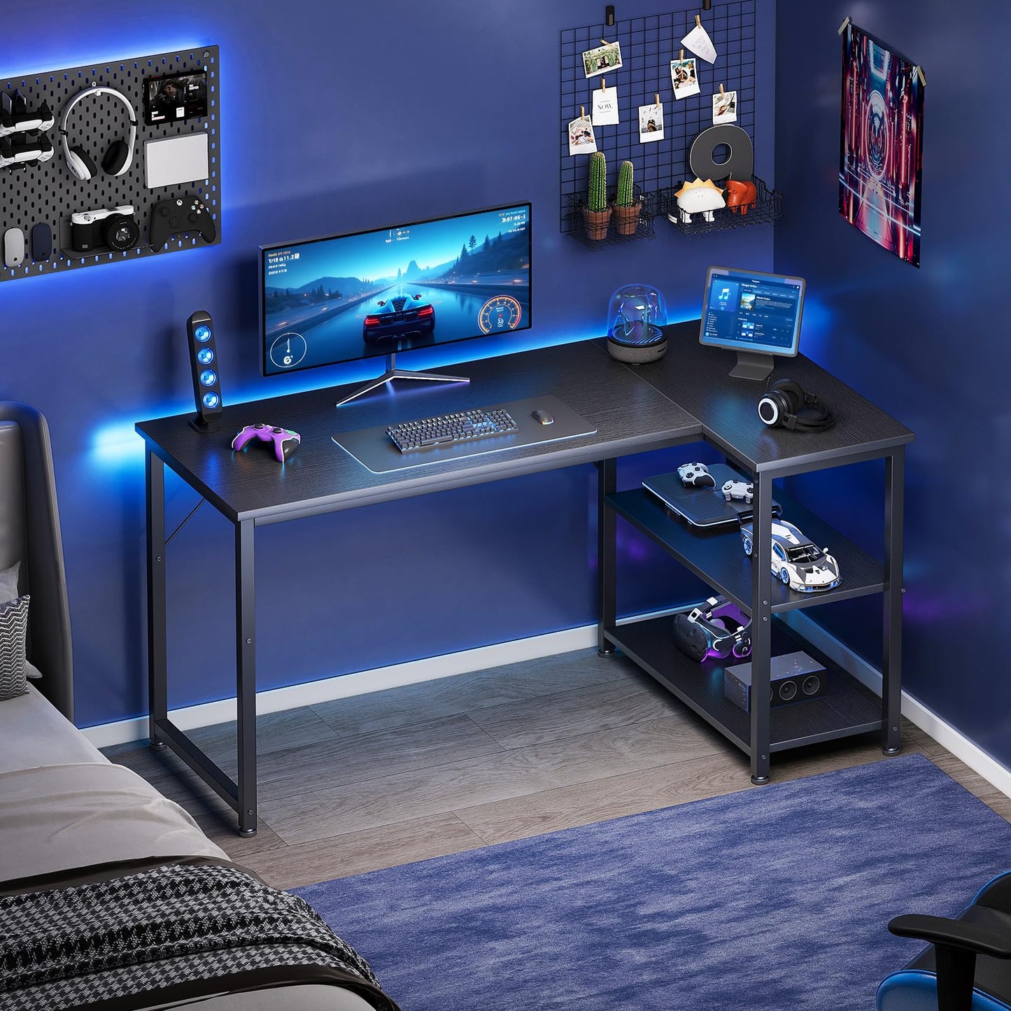 Coleshome L Shaped Gaming Desk for Small Space, 120x70 cm Black