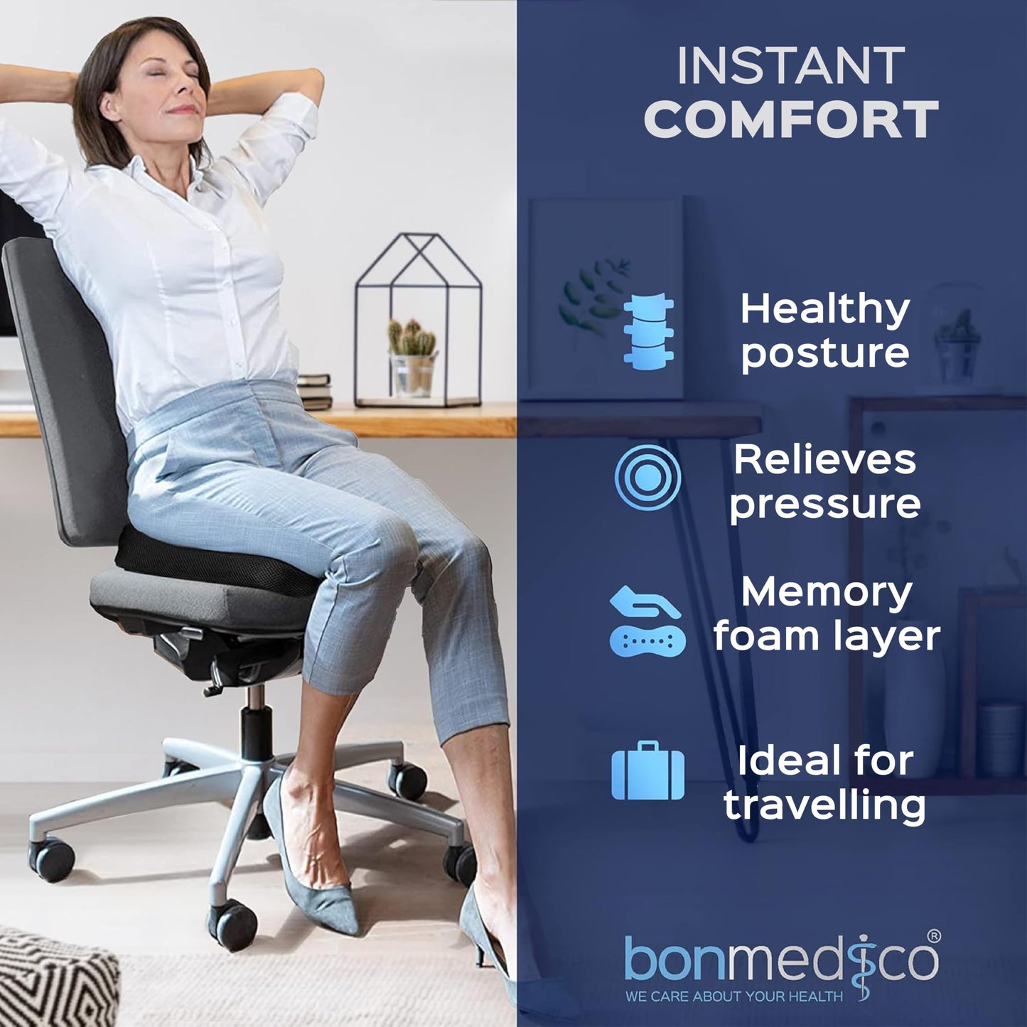 bonmedico Memory Foam Seat Cushion for Office Chair Gery