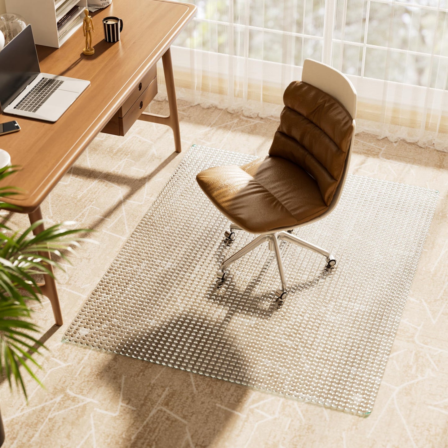 Koonmi Tempered Glass Chair Mat, 116 x 90 cm, Textured
