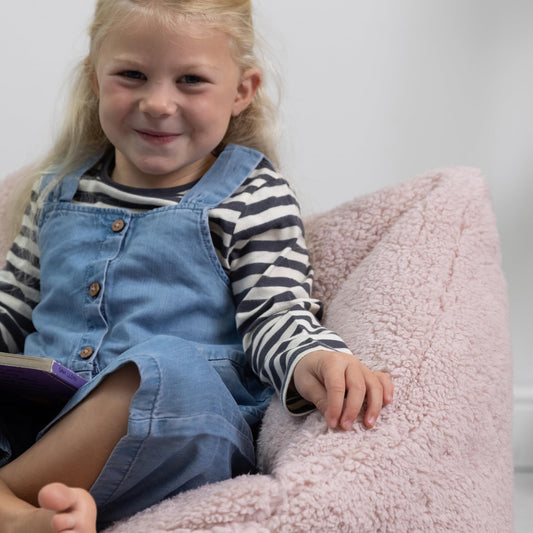 icon Kids Teddy Fleece Bean Bag Chair, Pink, Fluffy Kids Bean Bag Armchair with Filling Included for Girls and Boys, Childrens Chair, Nursery Dcor,