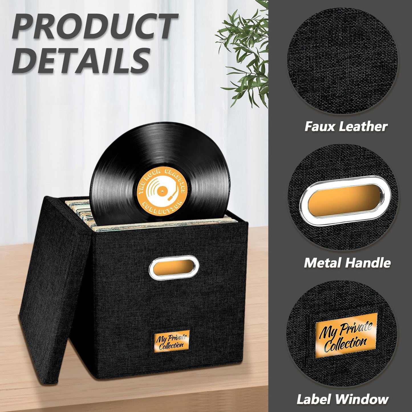4 PCS 12-inch Vinyl Record Storage Box,Folding LP Case with Lid & Handle