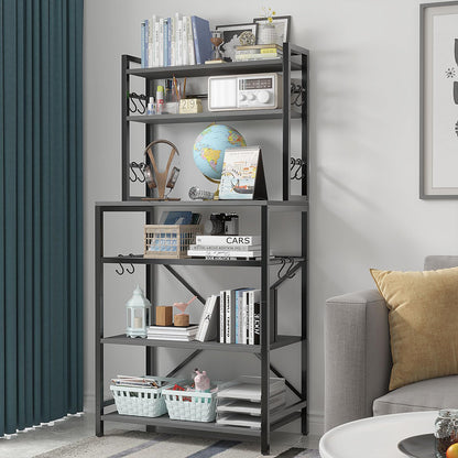 YMYNY Kitchen Baker's Rack, Microwave Oven Stand with Storage Shelves, Industrial Coffee Bar Station, with Adjustable Wine Holders and 12 S-Hooks