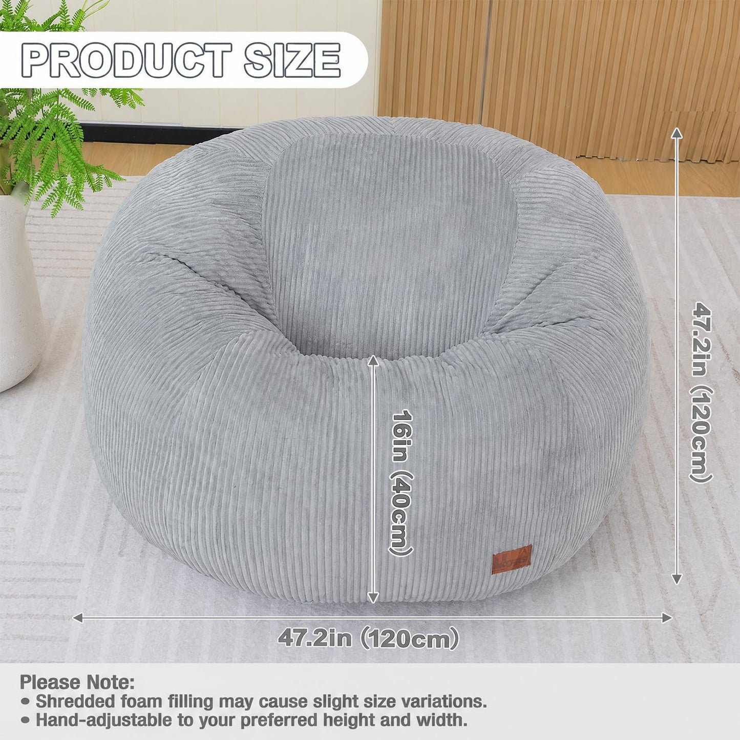 UODERS Oval Bean Bag for Adults Kids & Teens, Large Bean Bag Chair with Corduroy Cover with Handle