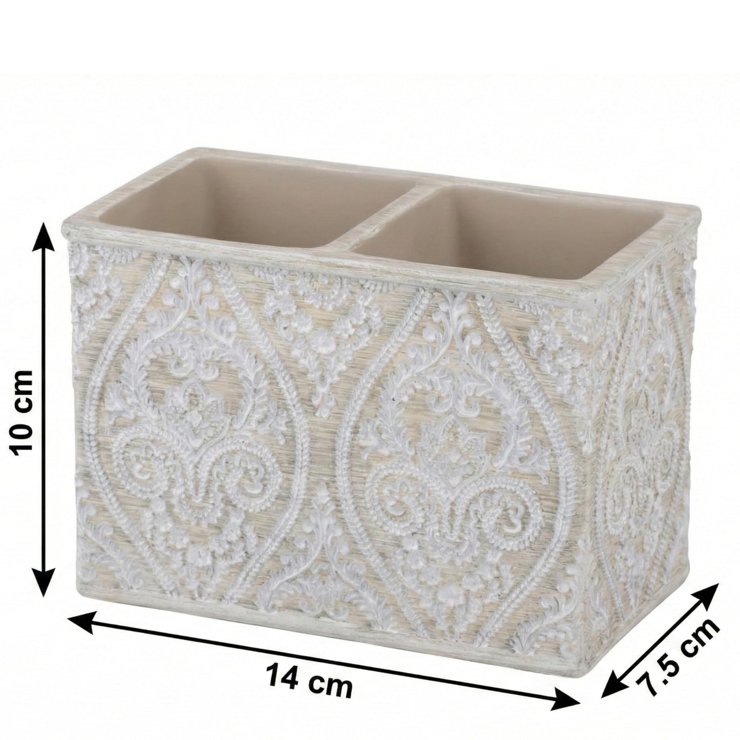Makeup Brush and Toothbrush Holder Double, Cream, 14x10 cm