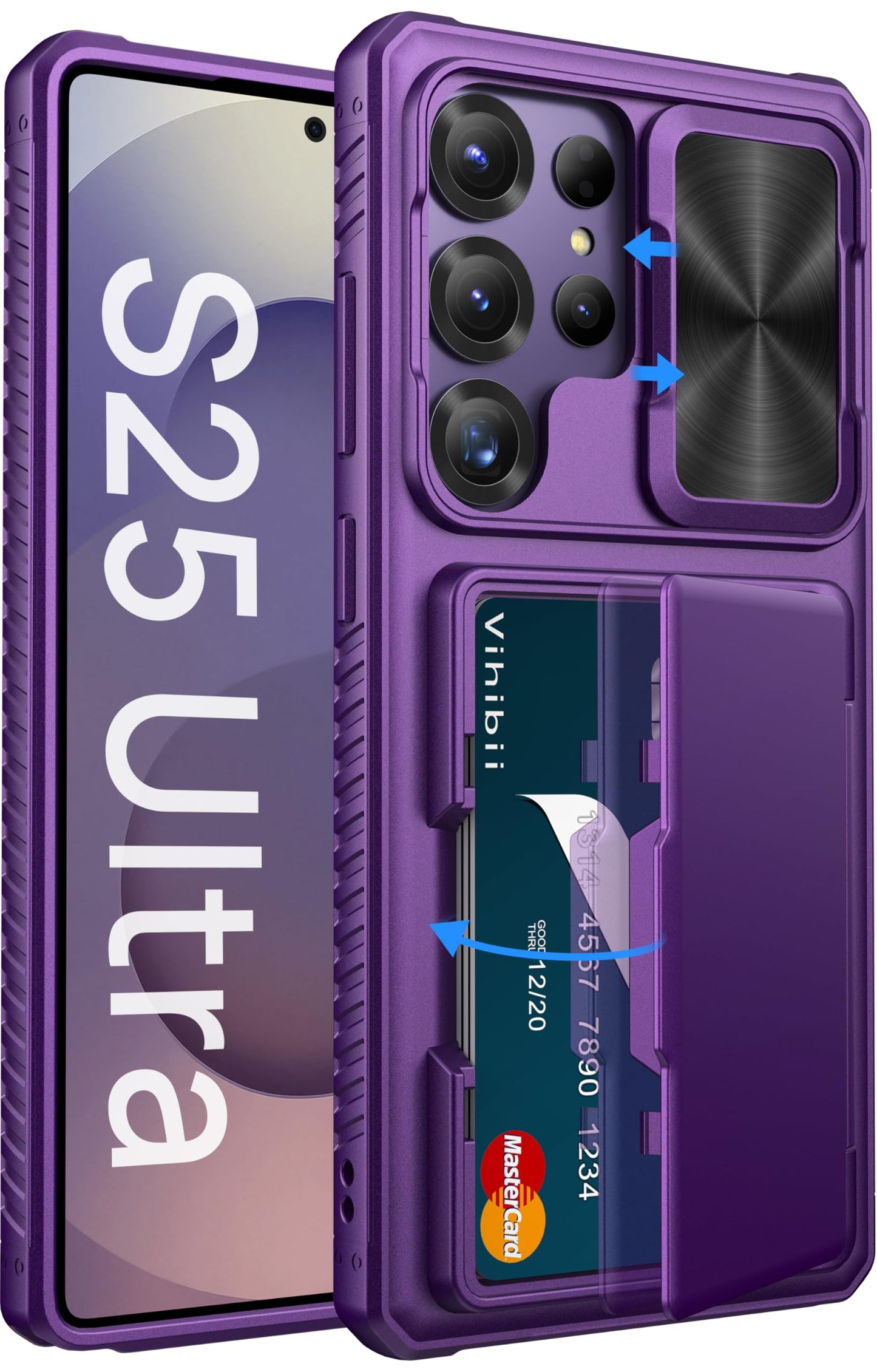 Vihibii for Samsung Galaxy S25 Ultra Wallet Case, Built-in Card Holder (4 Cards), [RFID Blocking] & Slide Camera Lens Protective Cover, Heavy Duty