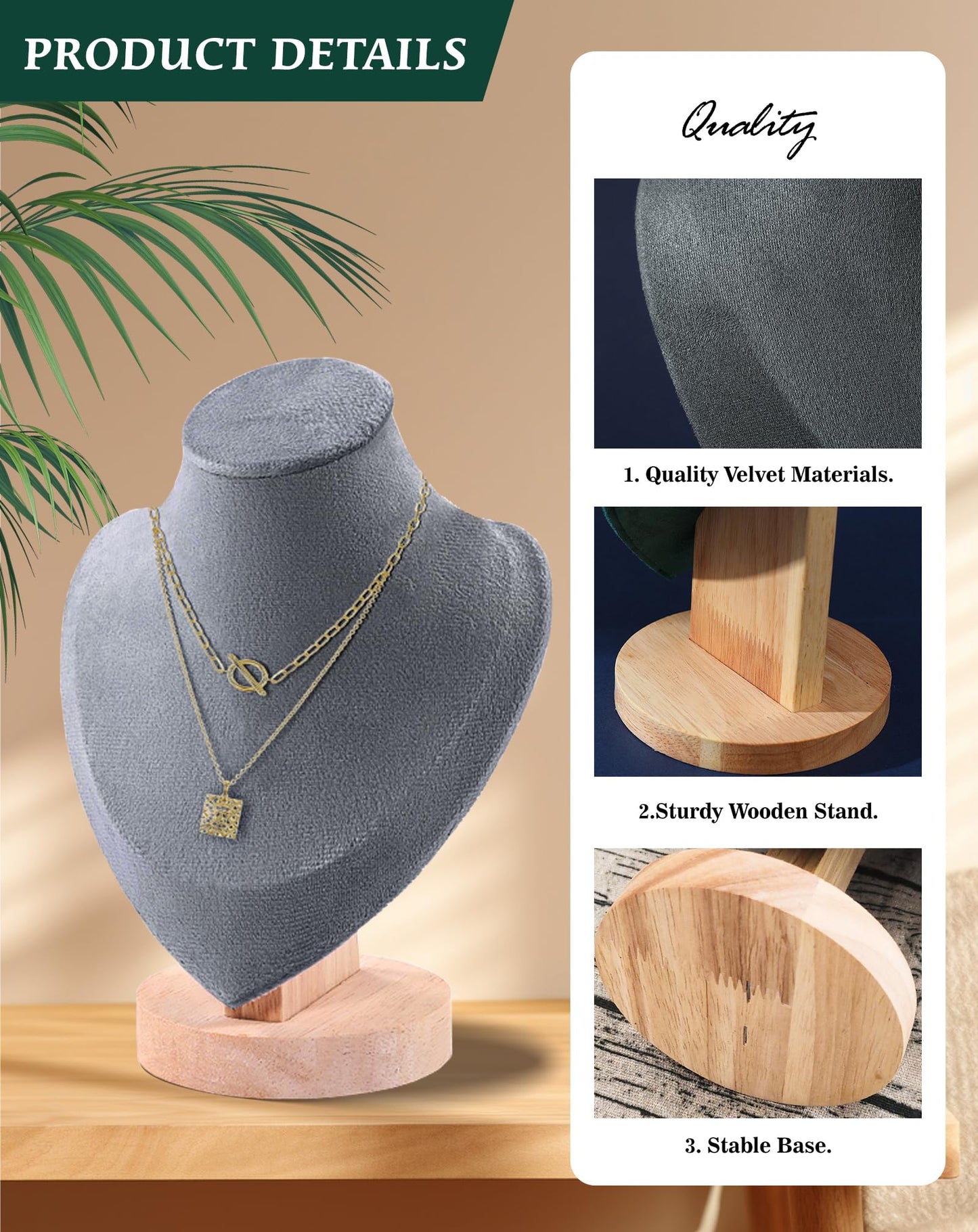 TINGSING Velvet Necklace Display Stand Jewelry Bust Display Stands