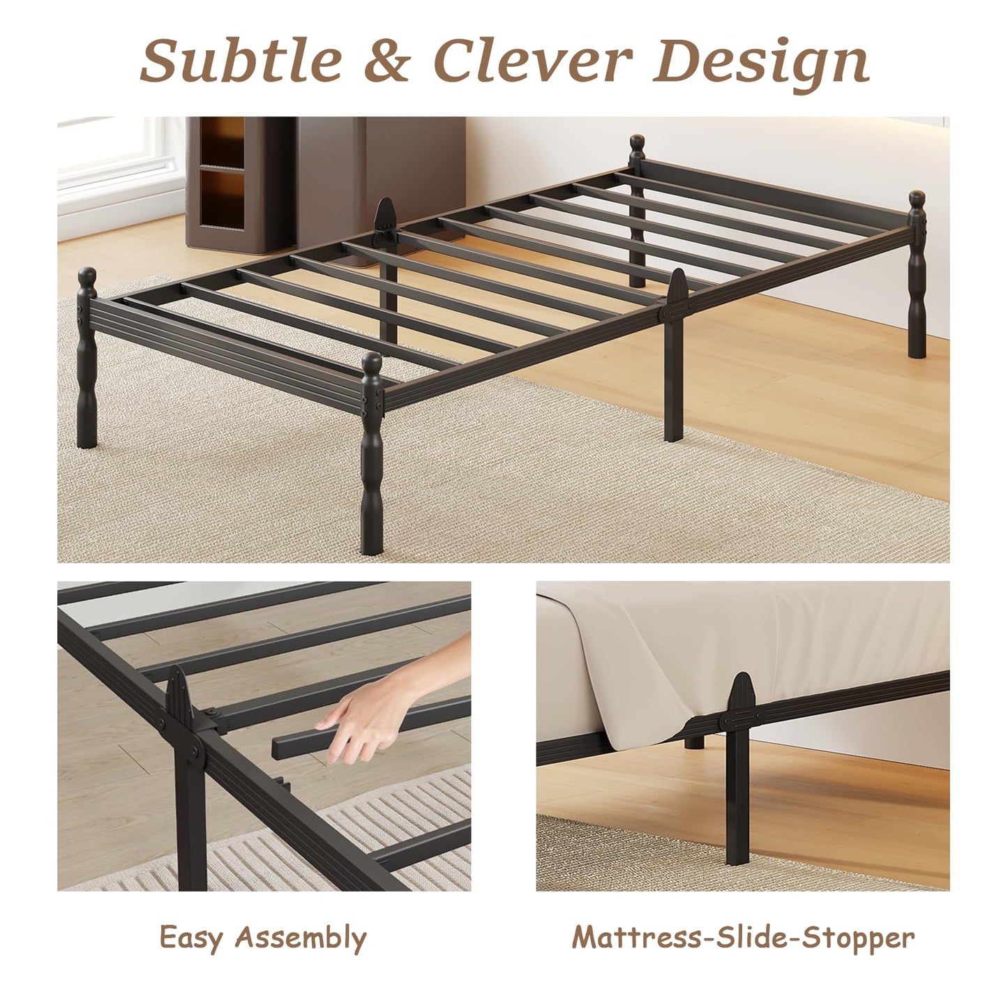APEXTELLA HOME Super King Bed Frames 5ft9 with Mattress Slide Stopper, Vintage Style, 450kg Heavy Duty Steel Slats