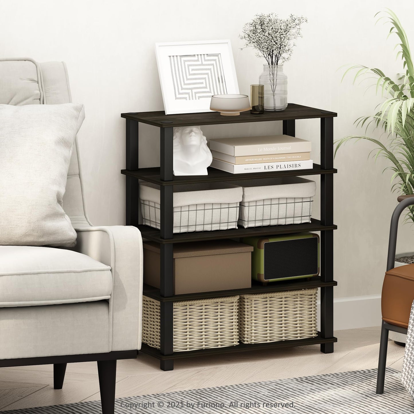 Furinno TURN-S-TUBE Storage Shelves Set of 2, 3-Tier Stackable Standing Shelf, Open Corner Shelf, for Organization and Storage, Living Room, Garage