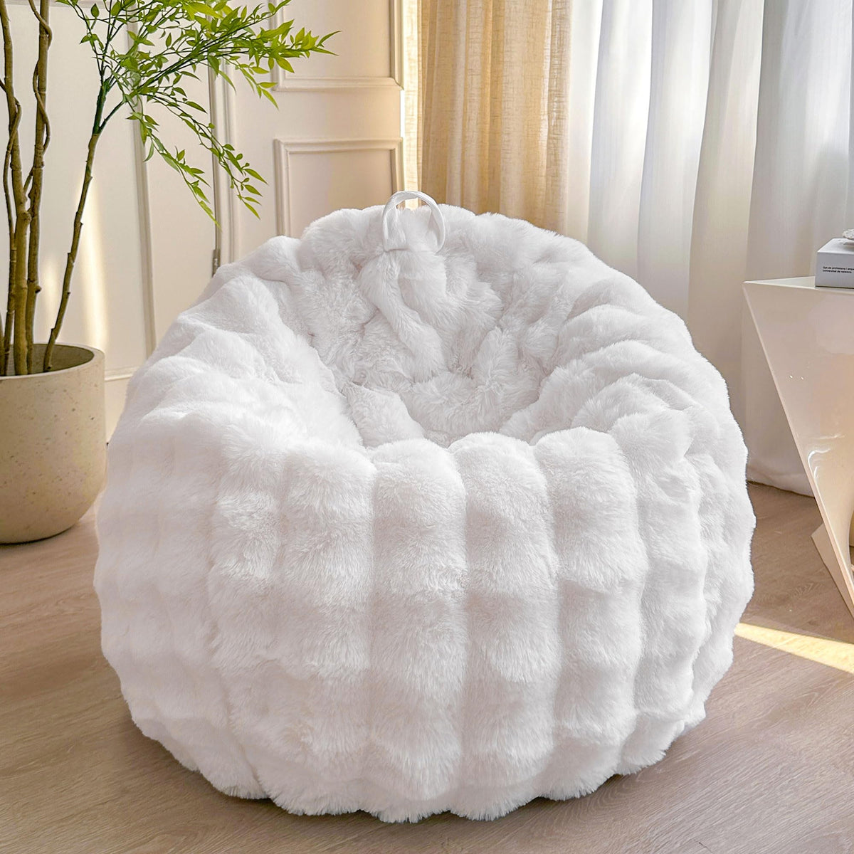 LIFEREVO 3FT Fluffy Faux Rabbit Fur Bean Bag Chair Cover, No Filler, White