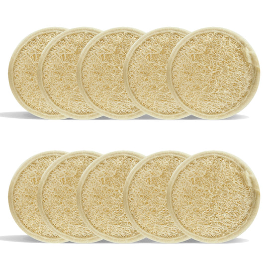 Pack of 10 Natural Face Loofah Sponge Exfoliating Pads, Made of Environmentally Friendly and Biodegradable Shower Loofah Sponge, 100% Natural Body and