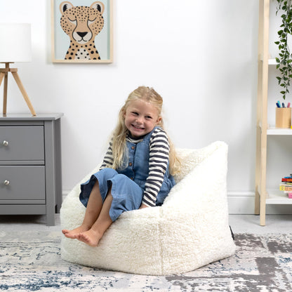 icon Kids Teddy Fleece Bean Bag Chair, Cream, Fluffy Kids Bean Bag Armchair with Filling Included for Girls and Boys, Childrens Chair, Nursery Dcor,