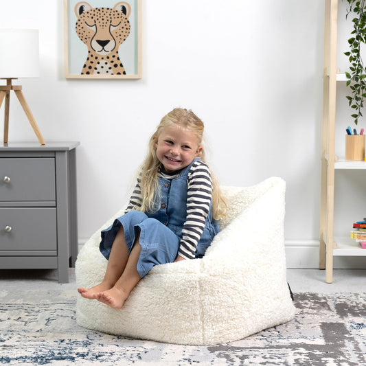 icon Kids Teddy Fleece Bean Bag Chair, Cream, Fluffy Kids Bean Bag Armchair with Filling Included for Girls and Boys, Childrens Chair, Nursery Dcor,