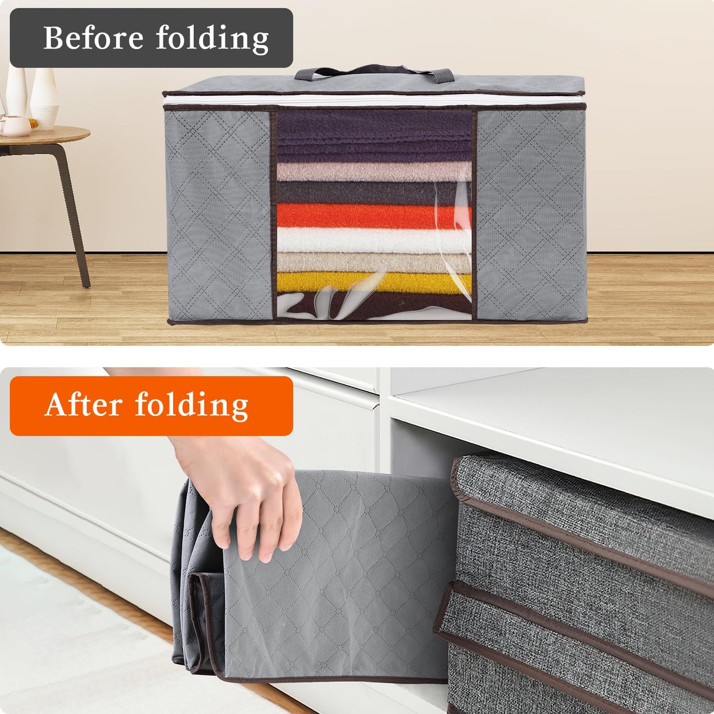 AiQInu Storage Bag Large 90 L, Foldable Clothes Storage with Reinforced Handle (2 Pieces)