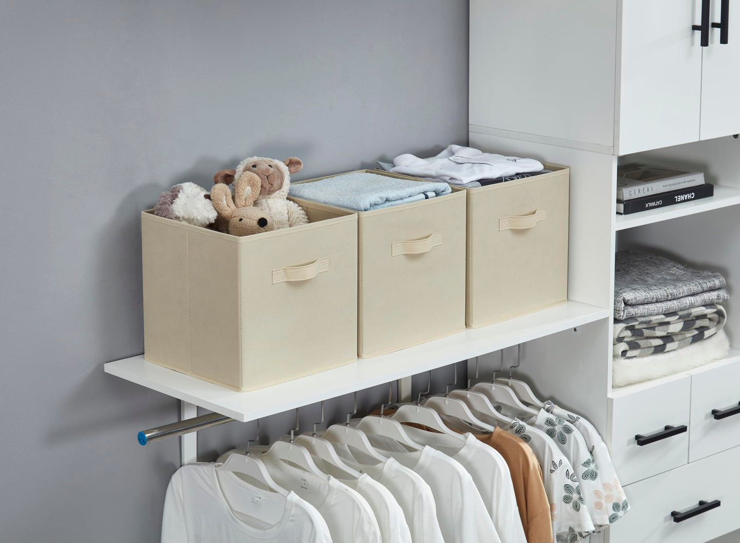 Webeasy Foldable Storage Cube Basket Bin, Set of 6, 28 x 28 x 28 cm (Beige)