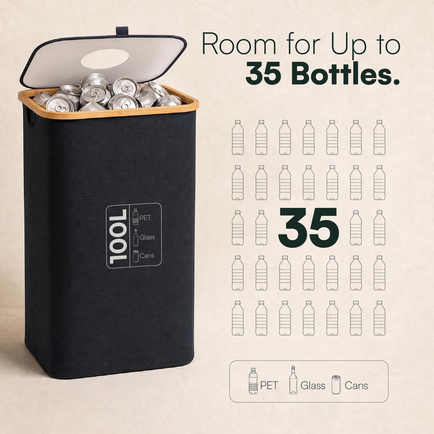 Recycling Bins for Kitchen - Recycle Bin with Lid - Foldable Container Set