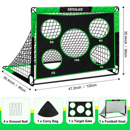 CATCHLUCK Football Goal Pop Up Football Net 2 In 1 Foldable Kids Goal for the Garden Portable Net Indoor Outdoor Training Equipment with Carry Bag,