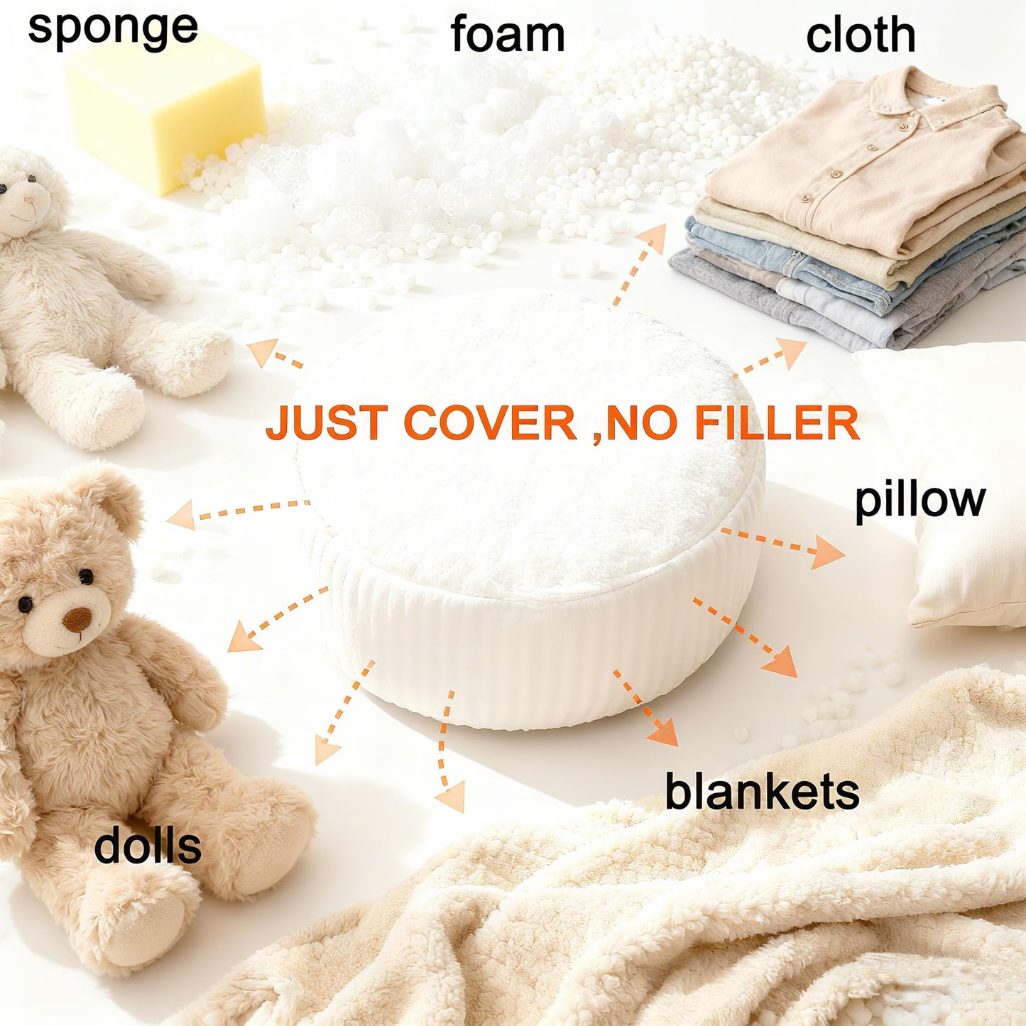 lygooh Unstuffed Footstool Bean Bag Cover Round Pouf Ottoman Foot Stool