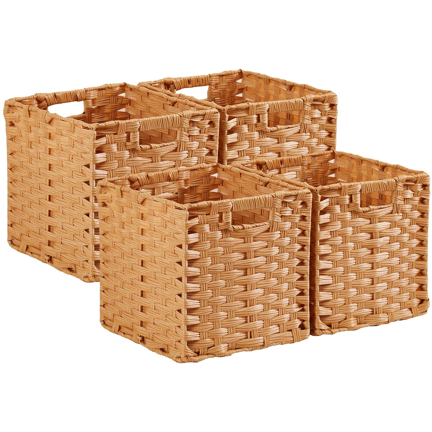 SOCOHOME Cube Storage Box,28x28x28cm Faux Rattan Storage Basket for Toy Clothes Shelf Nursery Closet Waterproof, Non-Mouldy(Beige, 4 Pack)