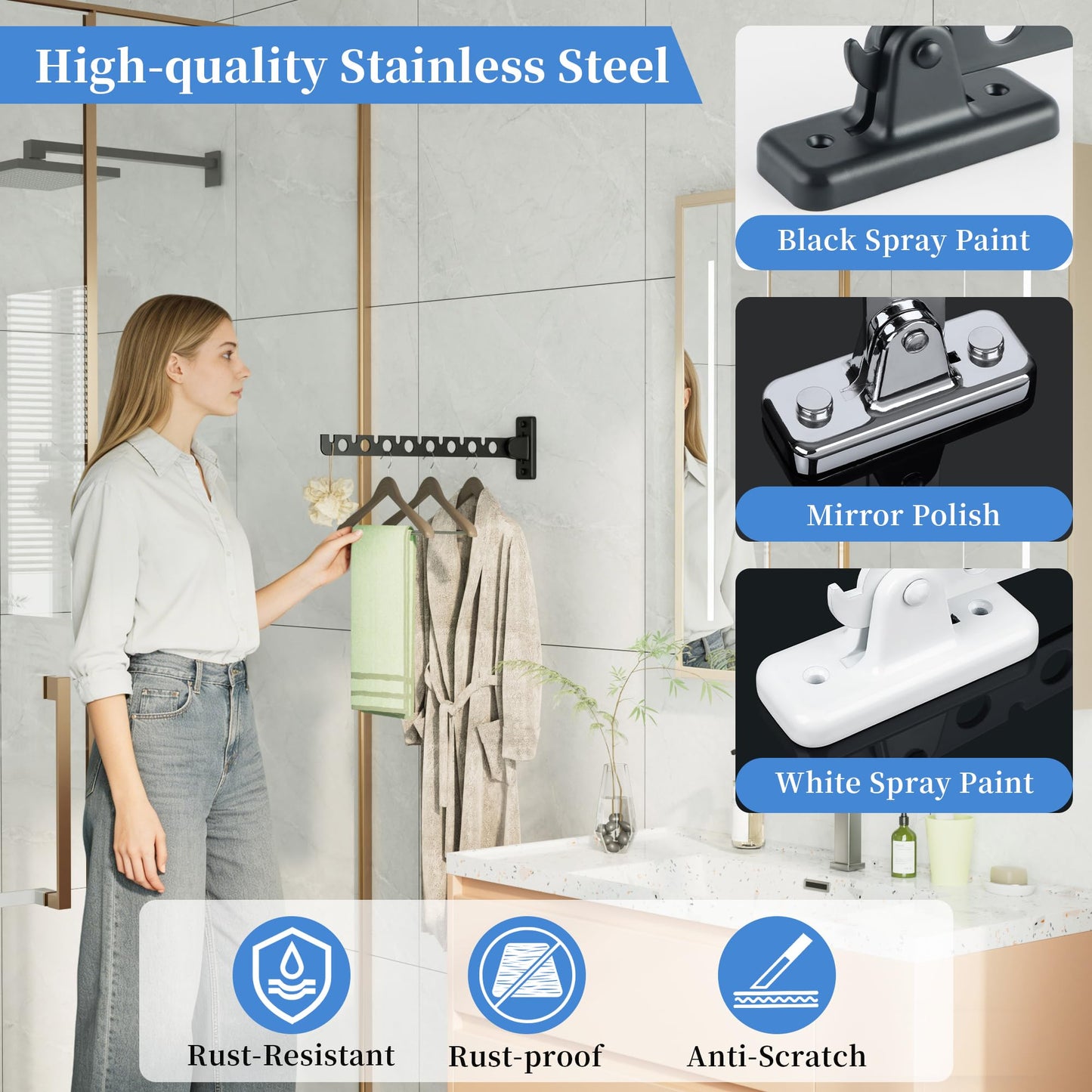 Mooche Wall Mounted Clothes Rail Black, Wall Clothes Drying Rack, 31CM