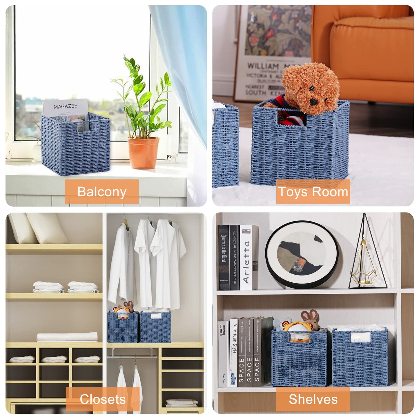 Vagusicc Wicker Storage Basket, Set of 2 Hand-Woven Storage Baskets for Shelves with Handles