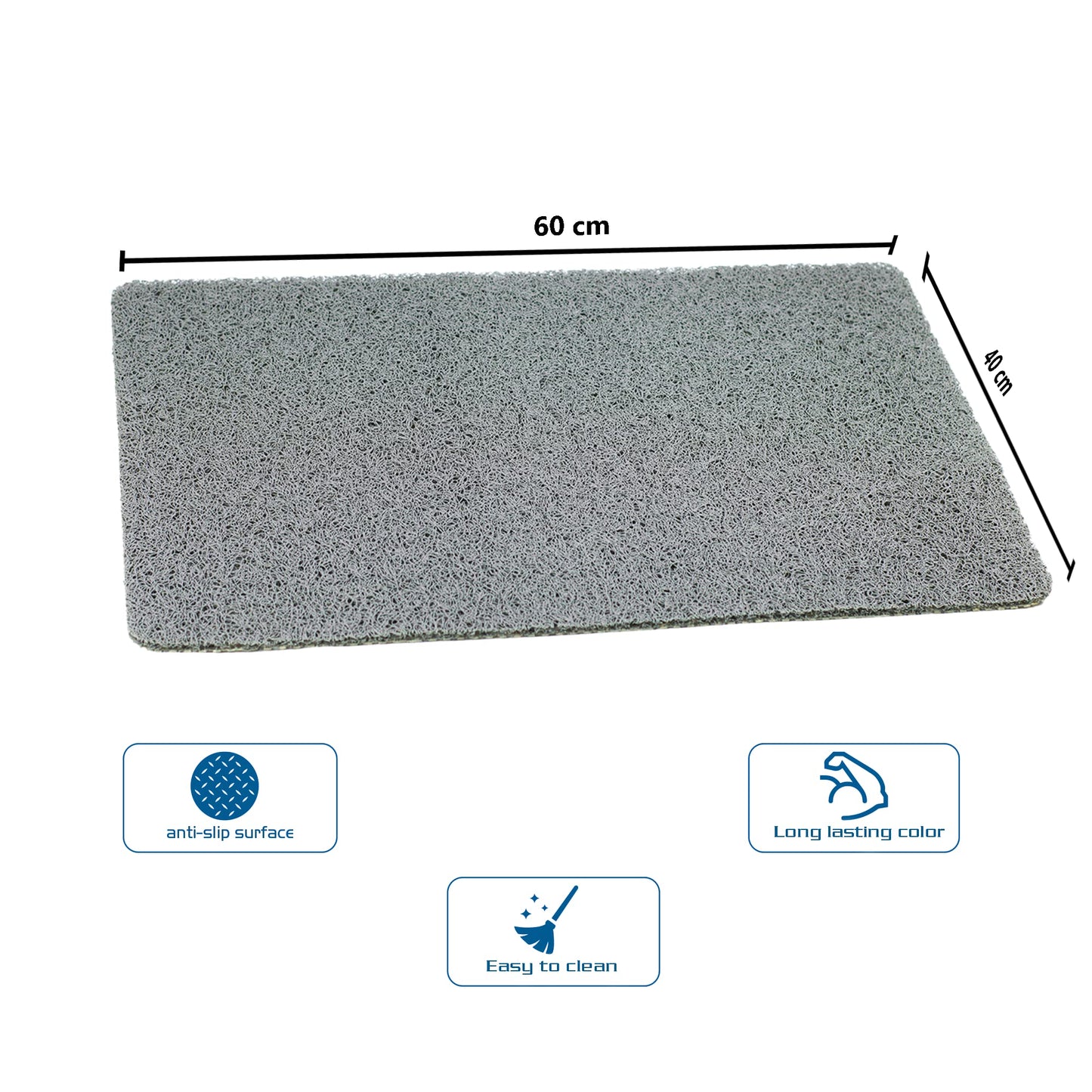 Idyfodol Loofah Shower Mat Non Slip Anti Mould 60x40 cm With Shower Puff PVC Machine Washable Bath Mats for Inside Outside Rectangular (Gray)
