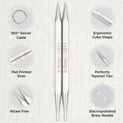 KnitPro Interchangeable Circular Knitting Needle Tips Deluxe Set - Nova Cubics (4.00-8.00mm), Silver