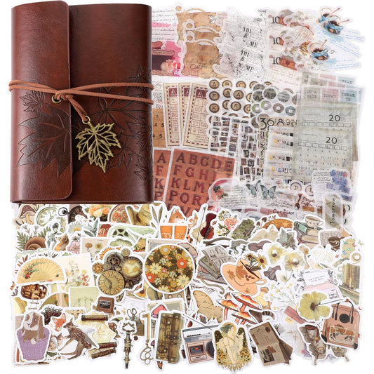 228 Pcs Vintage Scrapbooking Sticker Paper with A7 Scrapbook for Journaling Retro Collection Aesthetic Stickers Washi Stamping Craft Kits Collage