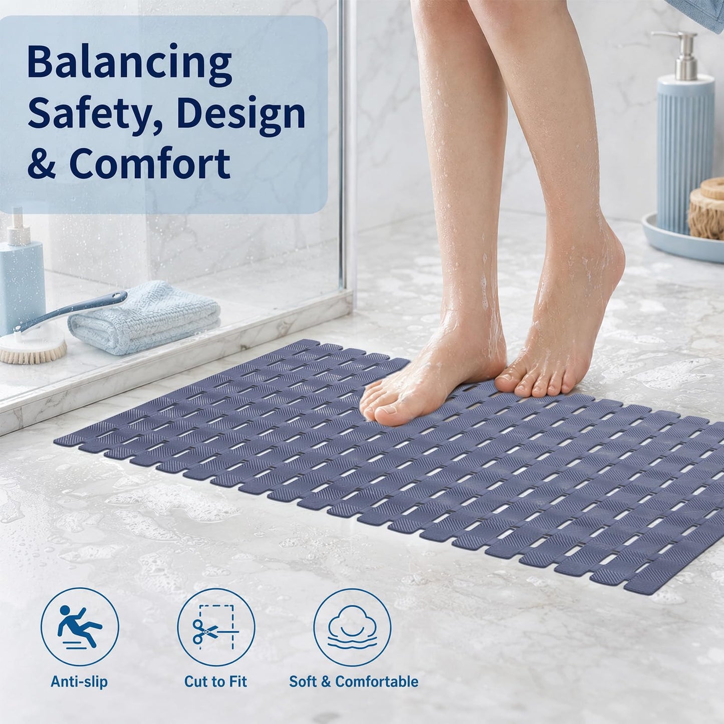 Yuaerbuo Shower Mat Non Slip Anti Mould, 40x100cm Non Slip Bath Mat