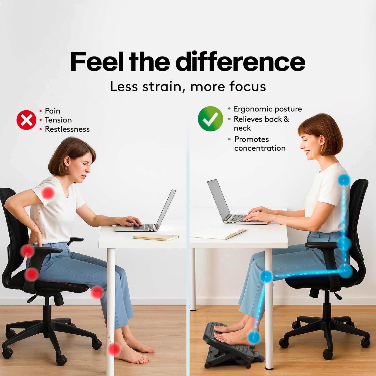 ACROPAQ Foot Rest Under Desk - 3 Adjustable Heights, Massage Surface Texture - Desk Foot Rest, Footrest
