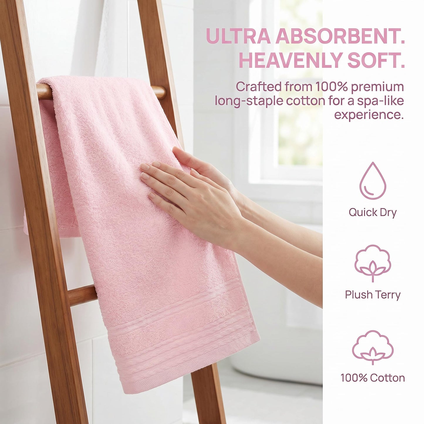 HMETOL Striped Comfort and Quick Drying Hand Towel Set (14 x 30 Inches)