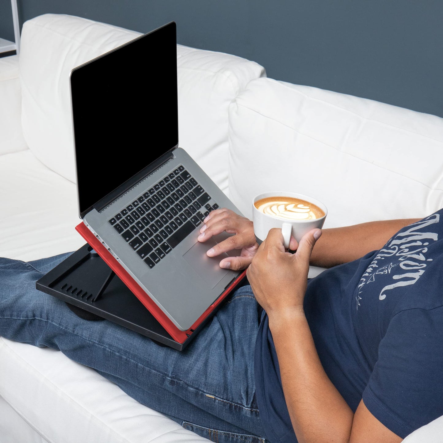 Mind Reader Lap Desk Laptop Stand, Bed Tray, Collapsible, Cushion, Portable, Dorm, Plastic, 14.75" L x 11" W x 7.3" H, Red