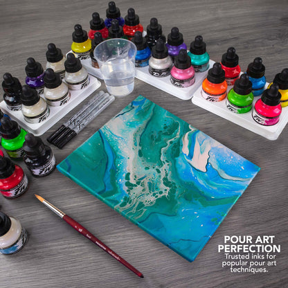 Daler-Rowney FW Primary Ink Set, 6 x 29.5ml Bottles & 1 FW Mixed Media Marker, Acrylic Based Ink, Assorted Colours, Ideal for Professional Artists &