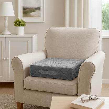 Homemate Tru-Boost Orthopaedic Support Armchair Booster Cushion Seat Chair Riser 45 x 45 x 10cm Washable Soft Quilted Velvet Feel Zipped Cover