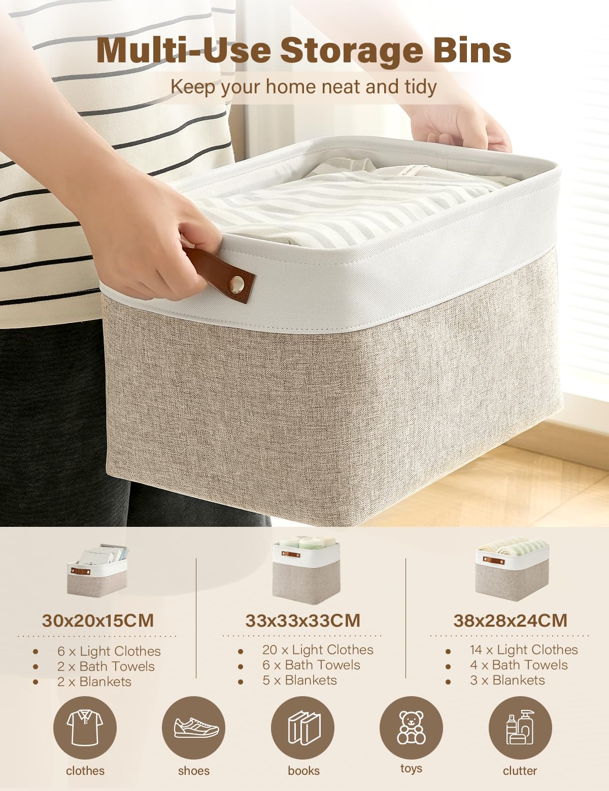 Bagnizer Foldable Storage Baskets for Shelves Closet 4PCS Fabric Large Organizer Box Bins with Handles Waterproof Canvas Box for Clothes, Pet Toys