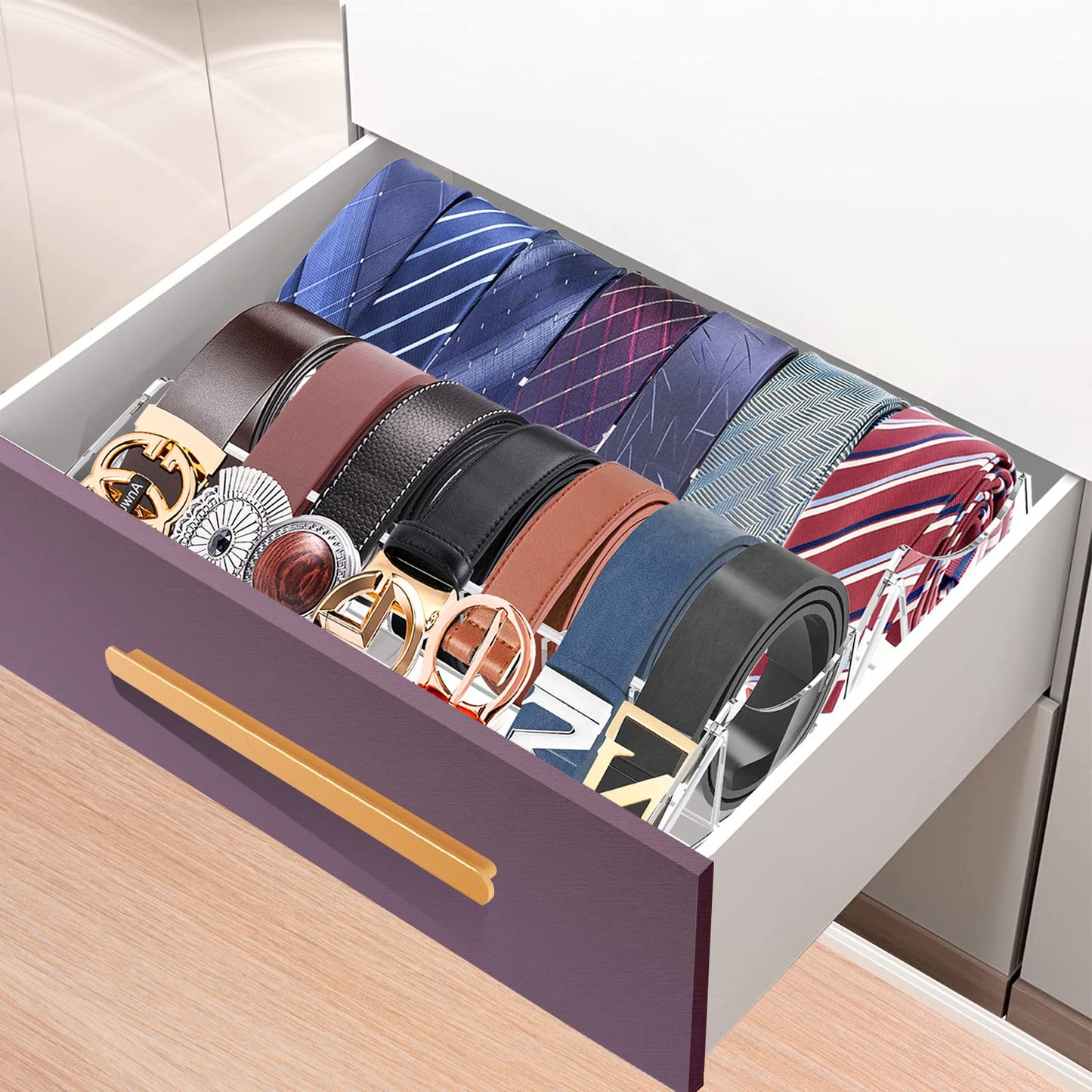 ToyaJeco Acrylic Belt Organizer, 7 Compartments Belt Storage Holder for Closet Drawer