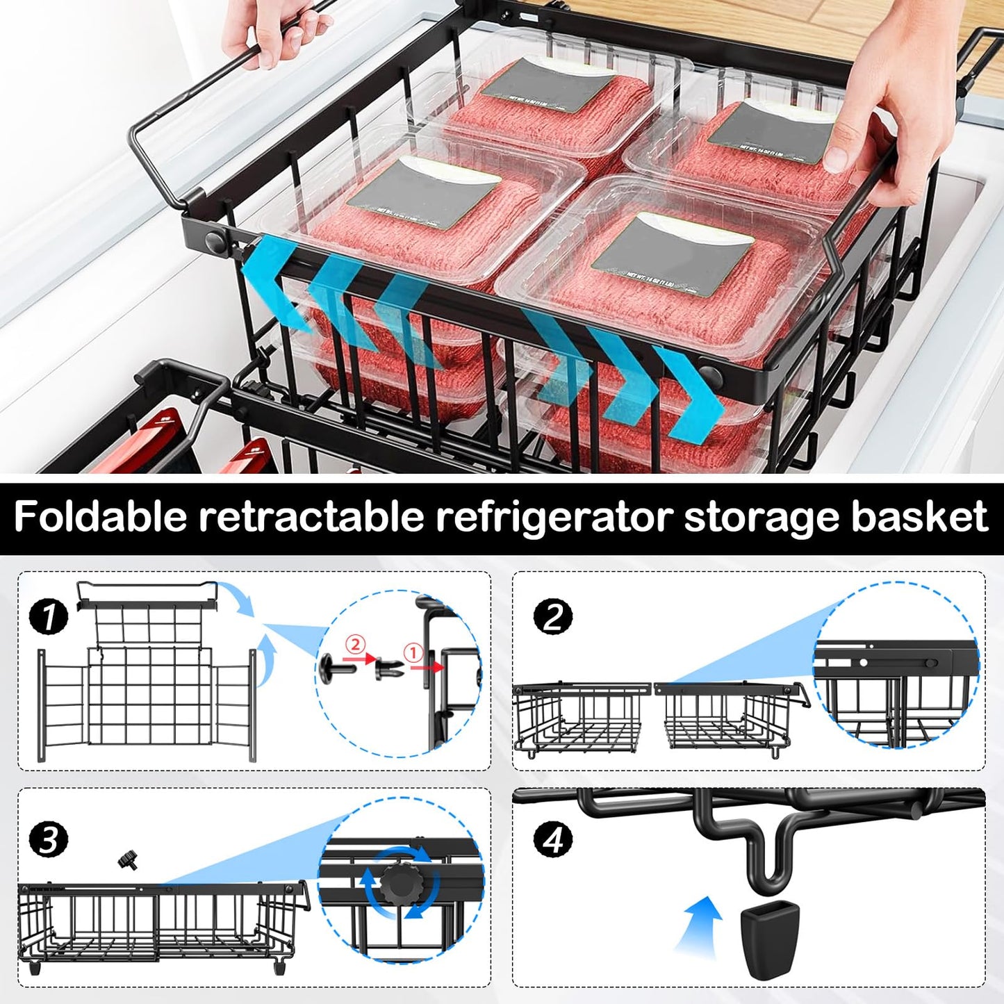 2 Pack Expandable Chest Freezer Baskets, Stackable Freezer Storage Baskets for 140L-570L Chest Freezers
