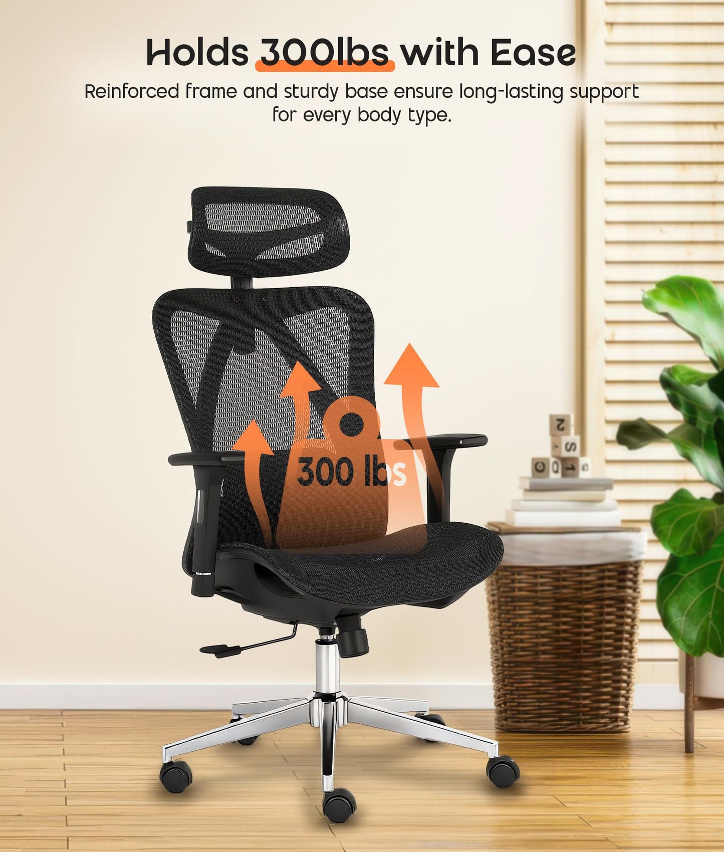 ADOV Office Chair with Headrest, Ergonomic 3D Armrest, Lumbar Support, 125° Rocking Swivel Computer Chair, High Back Mesh Reclining Desk Chair
