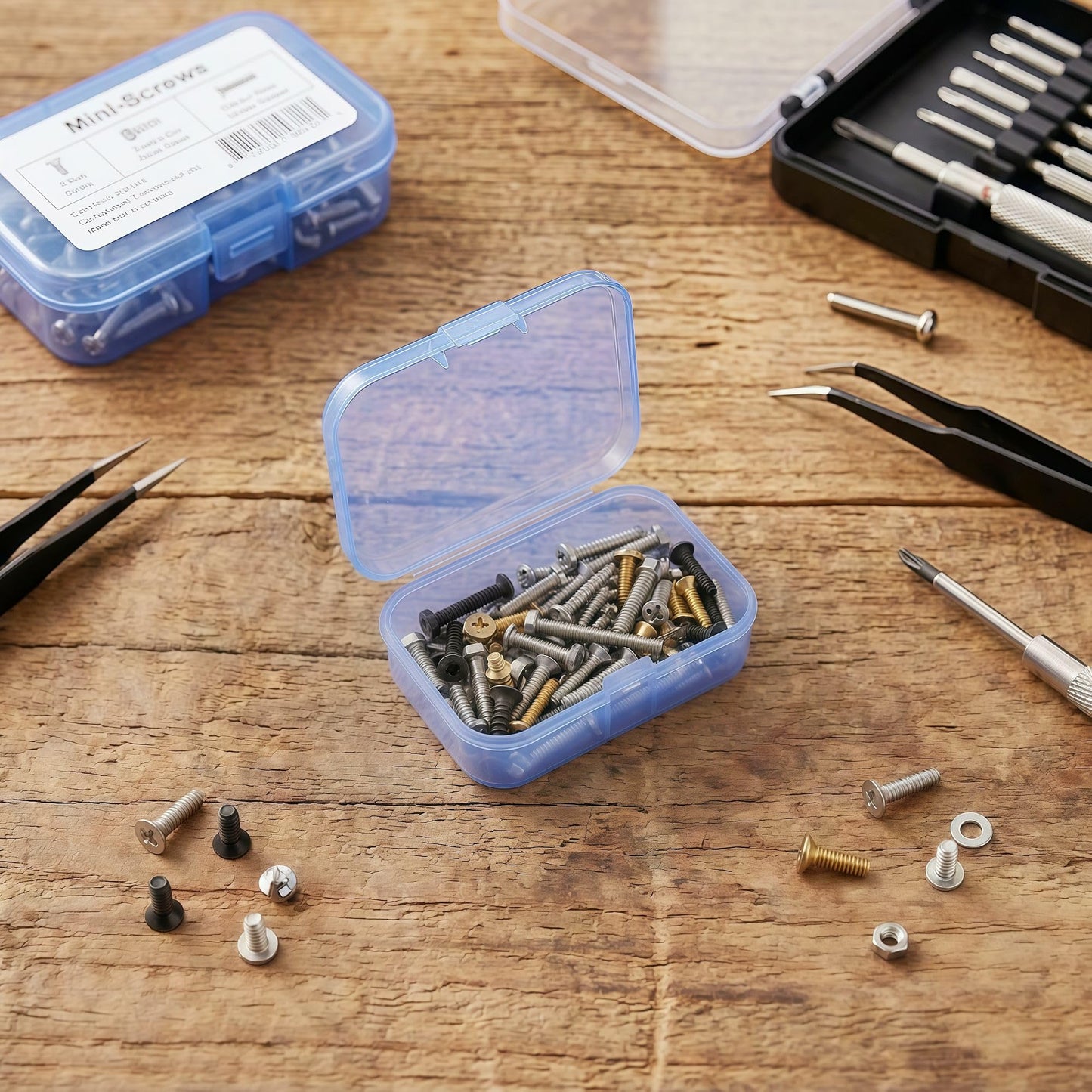 Forever bene 30 Blue Mini Parts Boxes with Lids, 30 Pieces, Blue, each piece measures 6,5 × 4,5 × 2 cm