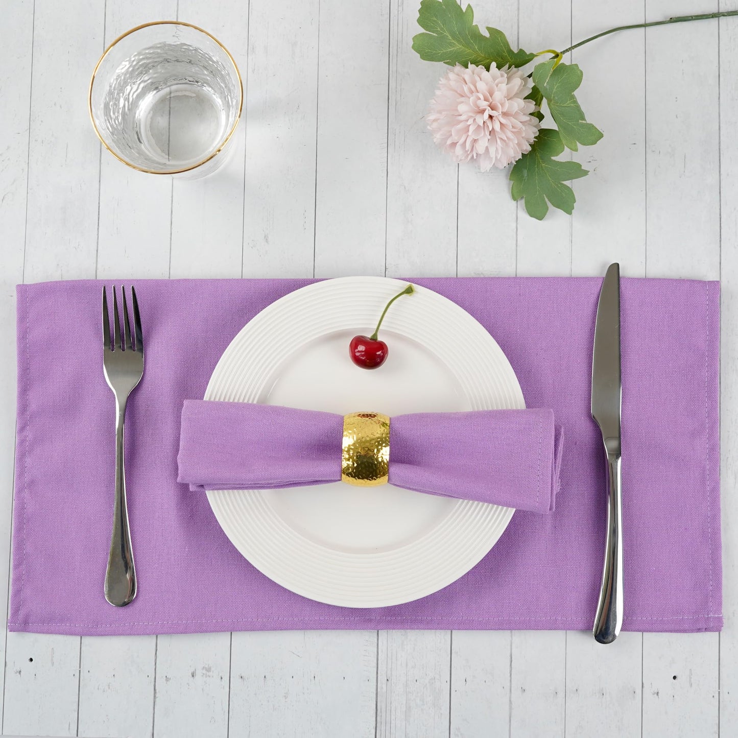 Solid Color Cotton Blended Dinner Cloth Napkins - Set of 12 (17 x 17 inches) - For Events & Home Use (Lavender)