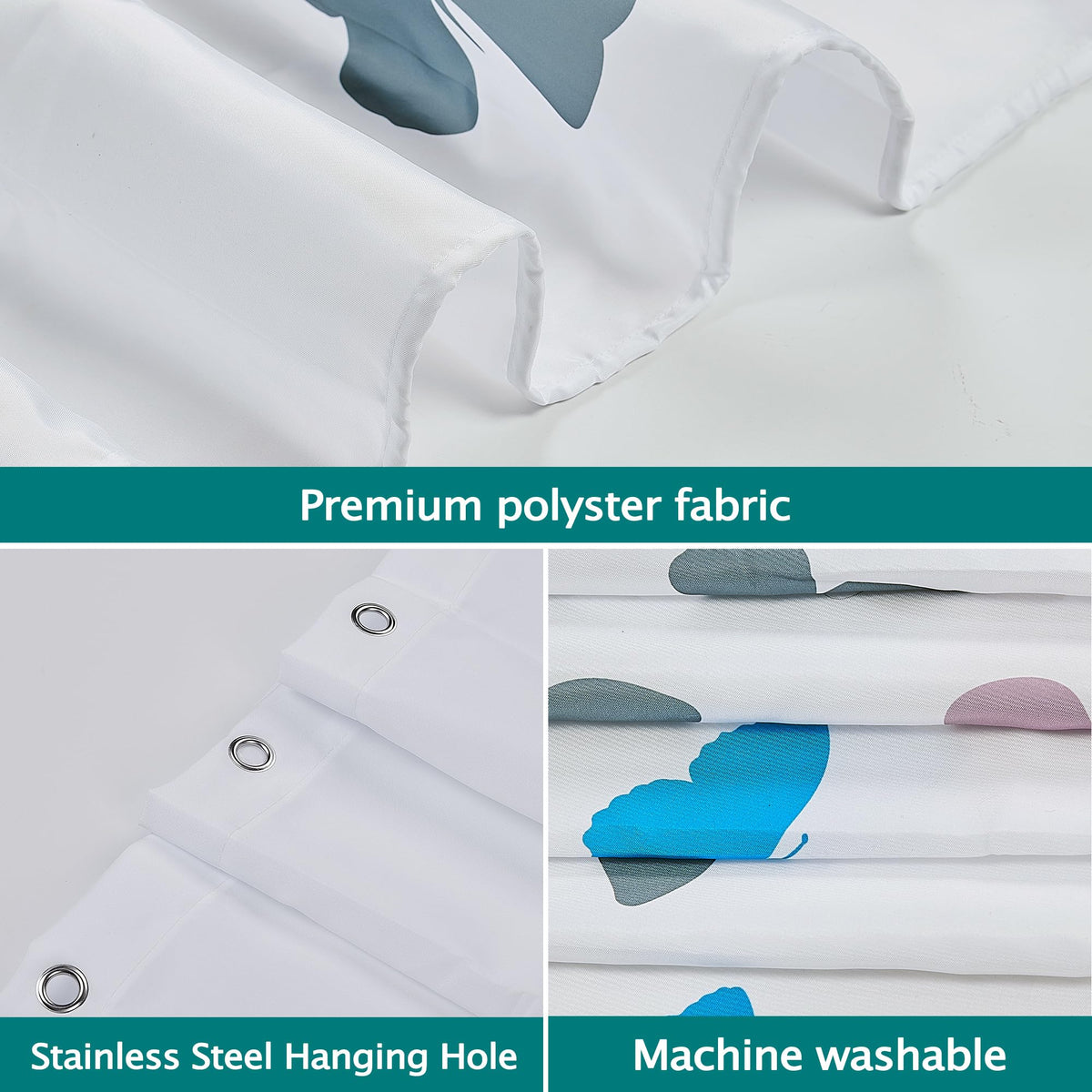AWIYTE Shower Curtain 240 x 200 cm 94 x 79 Inch, Waterproof Polyester Textile Fabric Machine Washable with 12 Plastic Hooks & Weighted for Bathroom